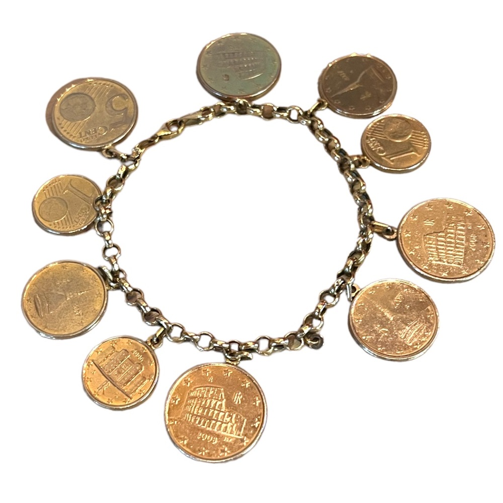 Euro coin 14kt gold vermeil charm bracelet